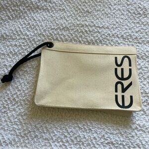 NEW Eres Canvas Logo Wristlet Clutch Cream
